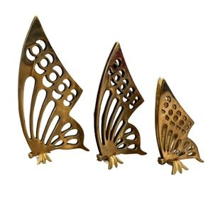 Vintage Brass Butterfly Set of 3 Figurines Interpur